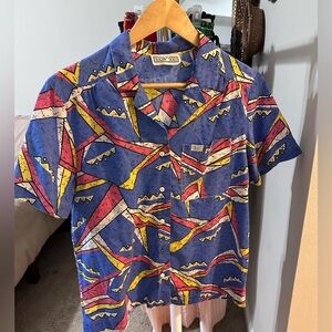 Vintage Geometric Blue Shirt- The season ticket
